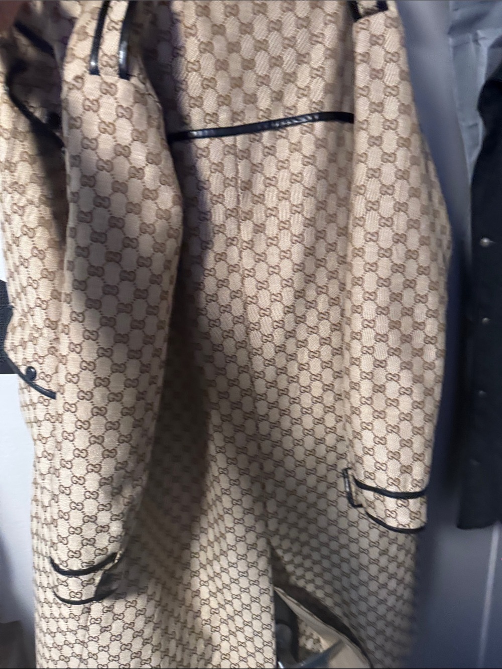Gucci Beige and Brown GG Monogram Coat with Black Trim